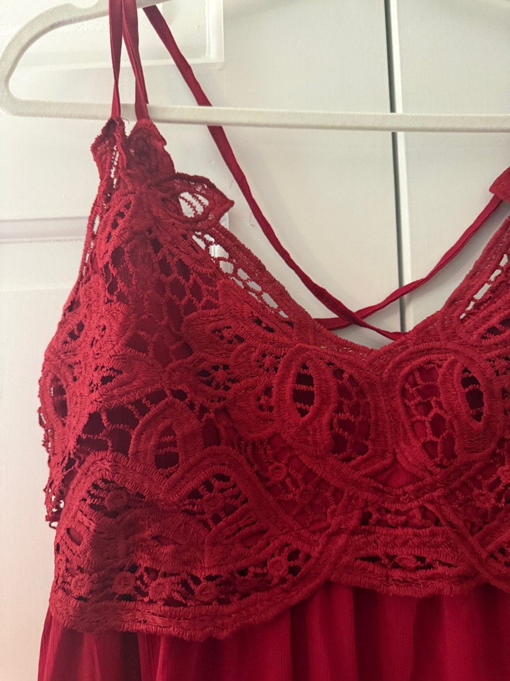 Red Lace Bodice Spaghetti Strap Dress - Picture 4 of 6